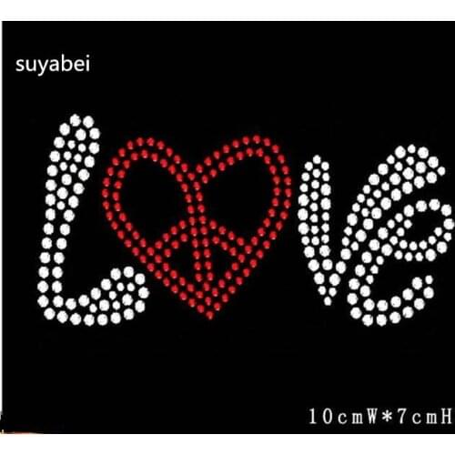 2pc/lot Love heart sticker iron on rhinestone transfer designs hot fix rhinestone transfer motifs patches for sweater