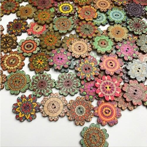 50pcs Mixed Wooden Buttons Bulk 2 Holes Round Decorative Wood Craft Button for Sewing Crafting