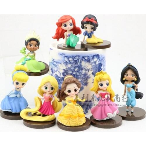 8pcs/Set Disney Princesses PVC Model Snow White Cinderella Ariel Belle Western Animiation Figurines Kids Toys Cake Decoration
