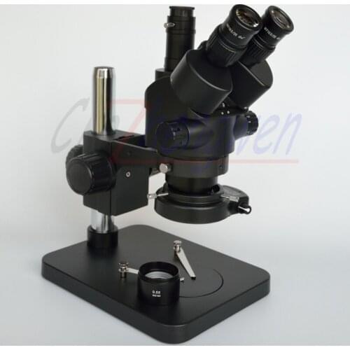 White & Black Microscope 3.5X-45X Table Pillar Stand Zoom Simul Focal Trinocular Stereo Microscope +144 LED