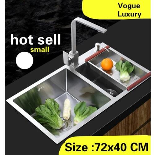 Free shipping Home kitchen manual sink double groove standard vogue wash vegetables 304 stainless steel 72x40 CM