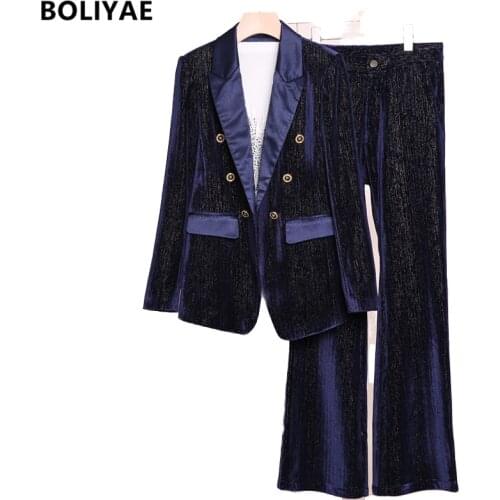 BOLIYAE Women's Velvet Trouser Suits