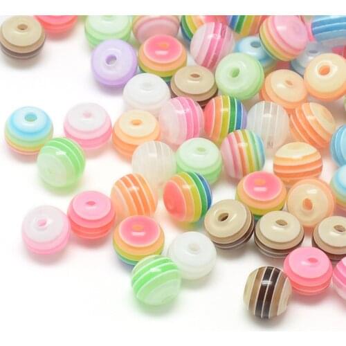 8MM 100pcs DIY Bracelet Accessories Spacer Beads Round Resin Stripe Beads for Jewelry Findings Necklace Gifts For Children Women