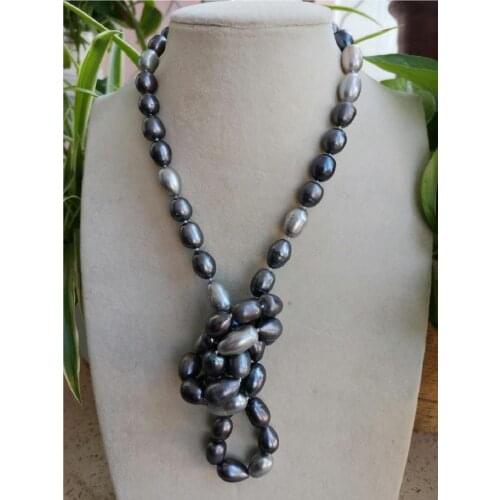 35inch High Quality 11=13MM Seawater sweater chain Black White Grey Pearl NECKLACE