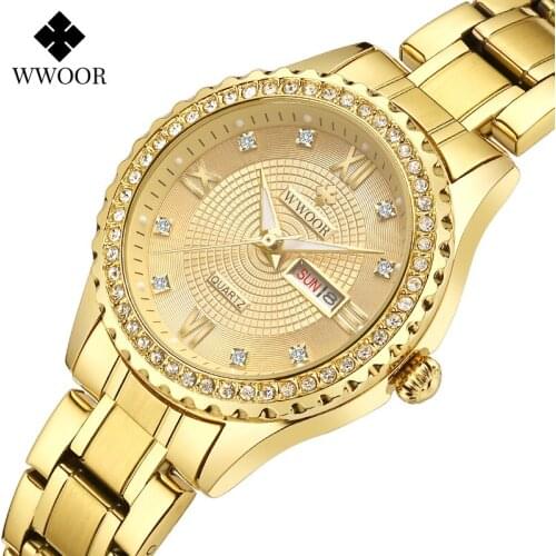 WWOOR Luxury Brand Watch Women Fashion Dress Quartz Ladies Diamond Stainless Steel 3ATM Waterproof Casual Watches for Girl 2020