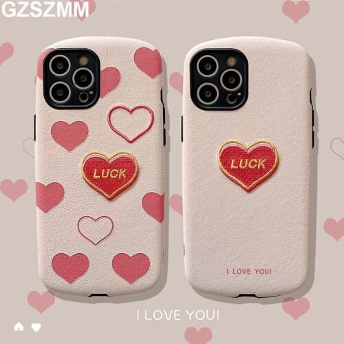 Embroidery Love Heart Coque for Iphone 11 Pro Max Case Oval TPU+PU Cover for Ihone 7 8 Plus 12 Pro Max Mini Xr Xs Max X Case