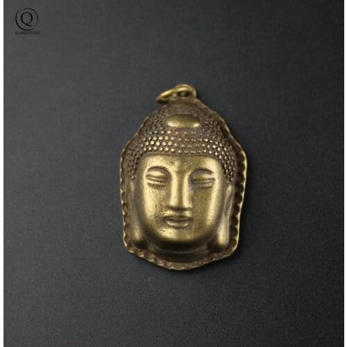 Pure Copper Guanyin Buddha Head Pendants for Necklaces Blessing Gifts Handmade Keychains Pendants Car Key Chains Hanging Jewelry