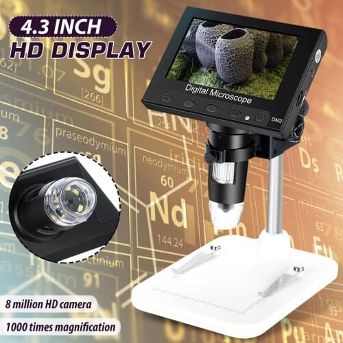 1000 x 2.0MP Magnifier USB Digital Electronic Microscope 4.3 Inch LCD Display Soldering Phone Repair Magnifier + Metal Stand