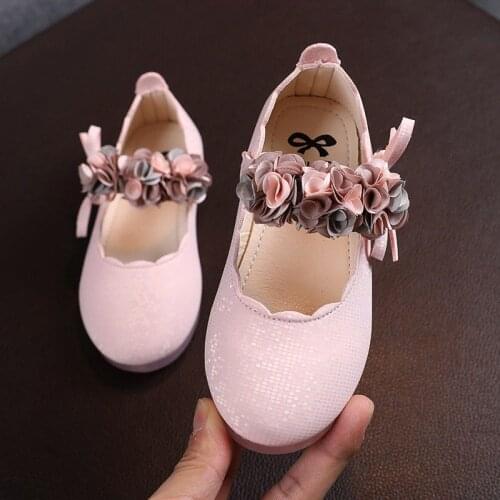 New Childrens Flats Lace Big Flower Princess Party Performance Shoes Big Student Girl Shoes for Kids Soft Sole Leather Flats