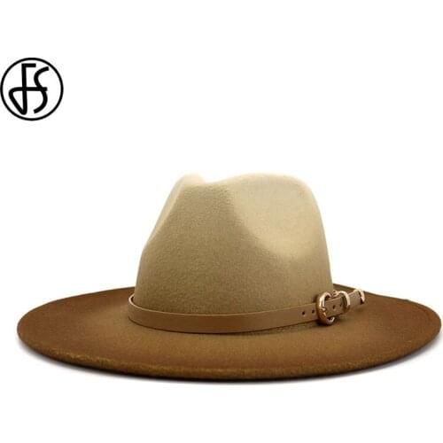 FS Winter Fedora Hats For Women Men Fashion Painting Color Wide Brim Hat Wool Felt Fedora Hats With Belt Panama Jazz Trilby Hats