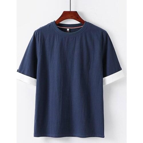 Large size 6XL summer Chinese style linen cotton Men Tshirt Short Sleeve home casual vintage Tang suit tees oversize tees
