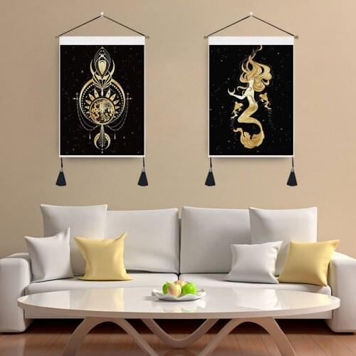 Moon Tapestry Indian Mandala BlackAnd White Starry Fish PatternYoga Blanket Dormitory Astrology Tapiz Living Room Decoration