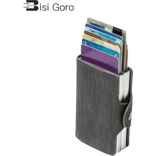 Anti-theft Double Boxes High Quality Wallet 2020 New RFID Blocking Card Holder Denim Business Pop-up Metal ID Case Gift Purse