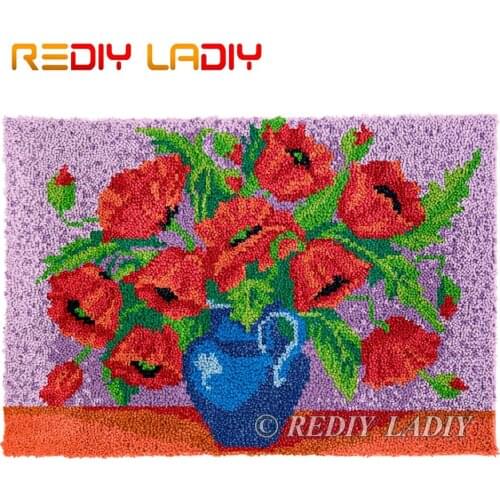 Latch Hook Rug Red Poppies Chunky Yarn Tapestry Kits DIY Carpet Rug Knitted Floor Mat Crocheting Cushion Arts & Crafts 85*58cm