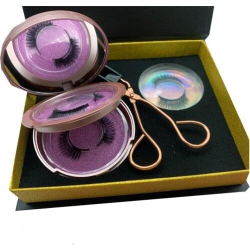 3 Pairs Magnetic Mink False Eye Lashes Applicator Tweezers kit Gift Cases and Round Boxes PackagingWaterproof Long Lasting