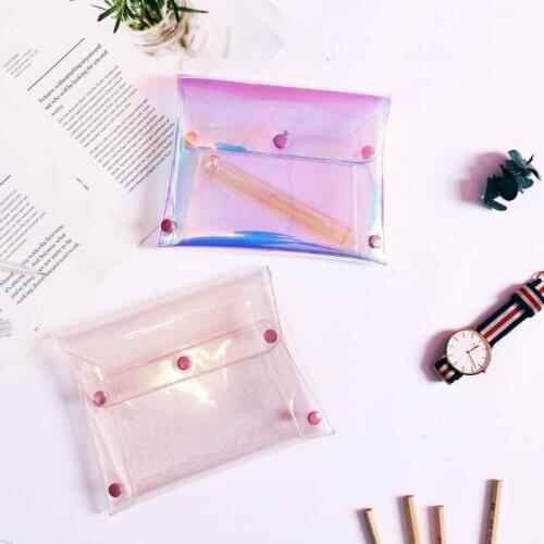 Fashion Transparent Laser PU Leather Cosmetic Bag Hasp Waterproof Hand Holding Make Up Bag Multifunctional Portable Storage Bag