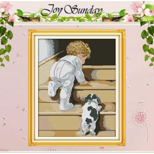 Cheer Up Pattern Counted Cross Stitch 11CT 14CT Cross Stitch Sets Child and Dog Cross Stitch Kit for Embroidery Needlework