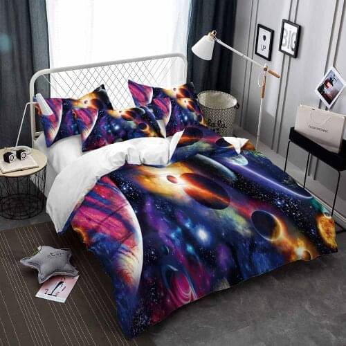Galaxy Printed Duvet Cover Set 3D Solar System Bedding Set Kids Soft Home Textile Outer Space Themed Comforter Cover NO Sheet