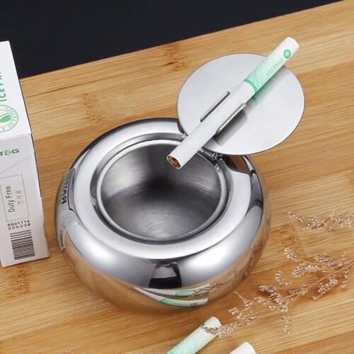New Stainless steel round ashtray creative fashion European drum type windproof ashtray car with cover seal dustproof