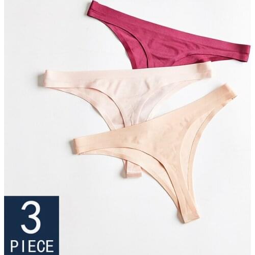 Solid Seamless Woman Underwear Thongs Sexy Sports Panty Female T-back Soft G-string Thong For Woman Underwear Ice Silk 3 Pcs