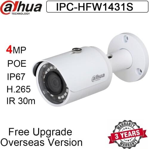 Original IPC-HFW1431S 4MP WDR Mini Bullet IP Camera POE H.265 IR 30m IP67 Replace IPC-HFW1320S Outdoor Network Camera with logo