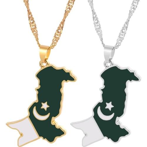 Pakistan Map & Flag Pendant Necklace Gold silver color Pakistan enamel chain Necklace for women Pakistani Charm Ethnic Jewelry