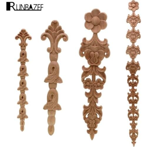 RUNBAZEF New Arrival Vintage 1pc Wood Carved Corner Onlay Applique Unpainted Cabinet Decorative Figurines Wooden Miniature