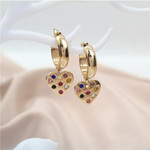 Shiny AAA Zirconia Heart Drop Earrings For Women Girl Fashion Gold Color Simple Colorful Crystal Wedding Jewelry Birthday Gift