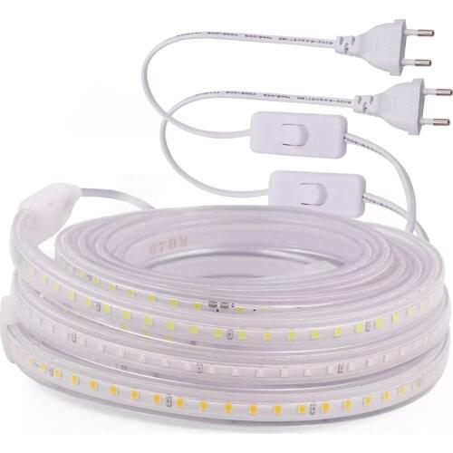 220V LED Strip Light 120LED Waterproof 2835 60LED/m High Brightness High Safety Flex LED Ribbon with ON/OFF Switch EU Power Plug