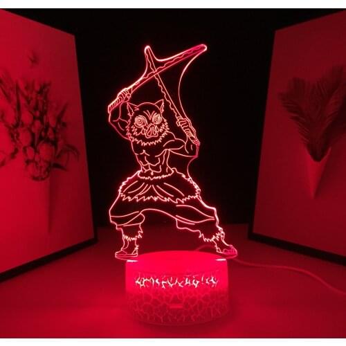 Inosuke Hashibira Remote 3D LED Night Light Anime Demon Slayer for Bedroom Decor Light Birthday Gift Manga LED 3D Table Lamp