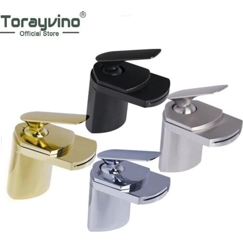 Torayvino Luxury Bathroom Faucet Widespread Waterfall Spout Deck Mounted Solid Brass Single Handle Faucet Mixer Water Tap
