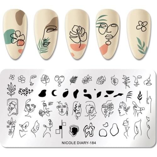 NICOLE DIARY Nail Art Stamping Paltes Sexy Girl Artistics Face Lines Image Stamp Template Leaf Flower Printing Stencil Tools