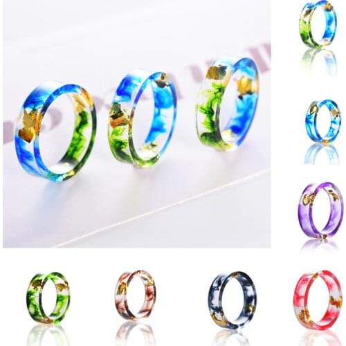 2019 Ocean Style Gold Foil Paper Inside Resin Ring for Women Fresh Handmade Dry Flower Ring Best Mold Dried Flowers DIY Ring