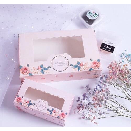 10 Pcs Paper Gift Box With Window Wedding Party Pink Rose Wreath Kraft Paper Box Cake Food Packaging Candy Cookies Cupcake