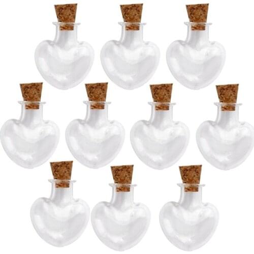 10pcs Love Heart Shaped Mini Wish Note Craft Glass Bottles Jars with Cork Wedding Decoration Gift Box (Clear)