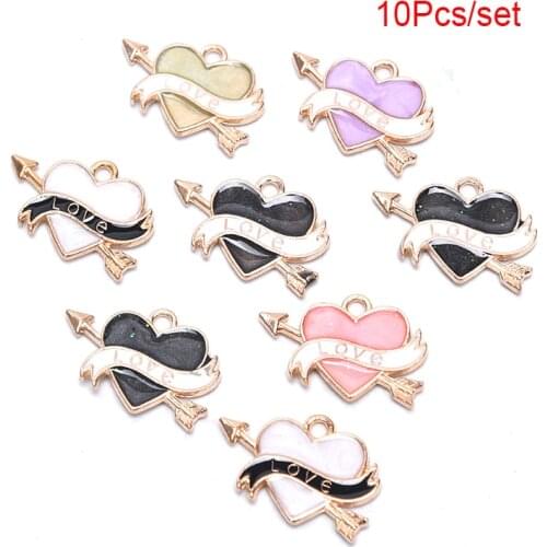 10pcs/lot Fashion Unique Alloy Enamel Cupid Heart Charms Handmade Pendant Craft Jewelry Making 2*1cm