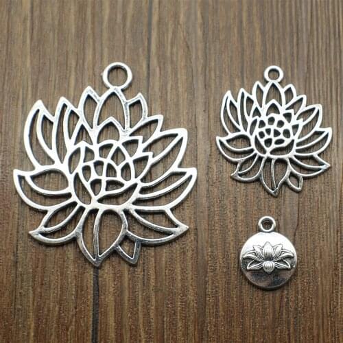 10pcs Charms lotus DIY Jewelry Findings DIY Jewelry Making Jewelry Accessories Antique Silver Color lotus Flower Charms