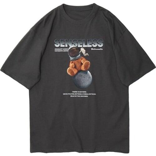 2021 T-shirt Men Hip Hop Bear Printing Tshirts Streetwear Mens Harajuku Casual Black Tops Tees Shirts Cotton HG096