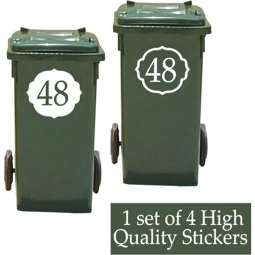 4 X White Wheelie Bin House Number Stickers Customized Personality Flower shape Stickers 14cmx16cm