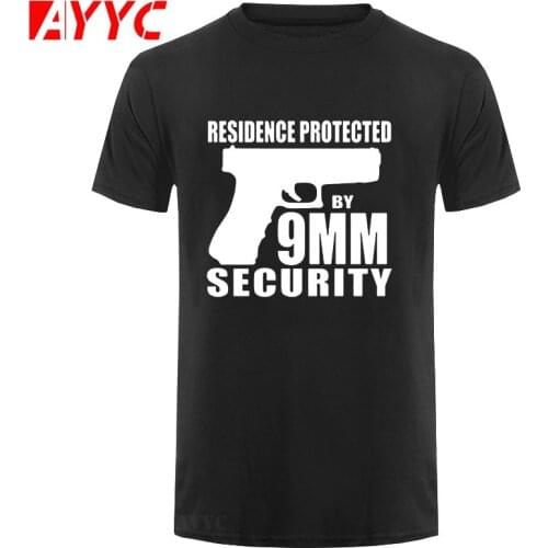 AYYC T-Shirt Tshirt Boutique T-shirt Fun Men T shirt Game Pistol RESIDENCE PROTECTED BY 9MM SECURITY Letter Print Tshirt