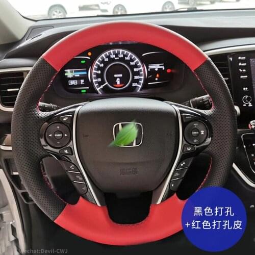 Black Red Leather Steering Wheel Cover For Honda Civic URV Envix Fit CRV Gienia Odyssey Accord Spirior Elysion Car Accessories