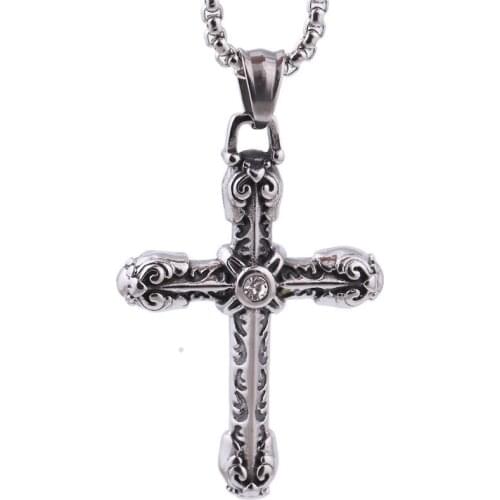 CZ Rhinestone Cross Pendant Necklace For Stainless Steel Jesus Christs Jewelry
