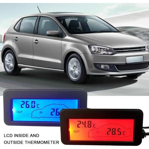 DC12V Digital Thermometer Display Electronic Clock Car Thermometer Blue /red Backlight Mini Thermometer LCD Car Inside Outside