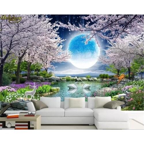 Beibehang Custom photo wallpaper mural moonlight beauty moon flower good moon round cherry tree landscape painting TV background