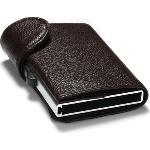 BISI GORO Mini Wallet RFID Single Blocking Box Credit Card Holder Vintage PU Leather Soft Men and Women Pop Up Card Wallet