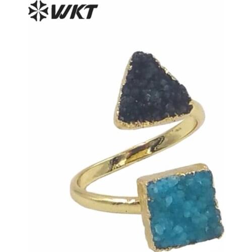 Hot! fashion beautiful and colorful triangle and round mixed druzy at gate druzy drusy rings WT-R138