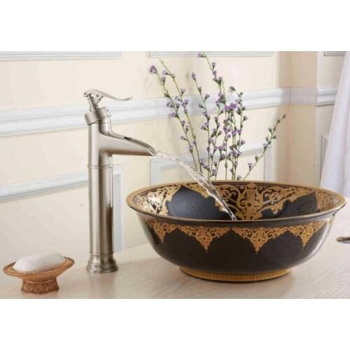 Vidric Bathroom Waterfall Nickel Brushed Single Hole Deck Mounted Mixer Taps Bathroom Hot And Cold Water Basin Faucets