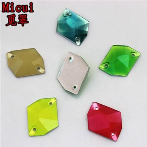 Micui 100pcs 16*20mm AB Color Irregular Resin Crystal Resin Rhinestones Beads Flat Back Sewing Buttons Sew On 2 Hole ZZ199