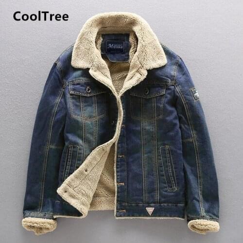 CoolTree Men Denim Jackets Autumn Winter Plus Velvet lining Thick Warm Jeans Coats Male Slim Fit Single Breasted Outerweaar Tops