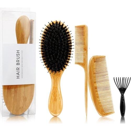 Hot Hair Comb Set Natural Wooden Bamboo Brush for Scalp Massage Hair Care Comb Straight Curly Hair Styling Barber Accessories